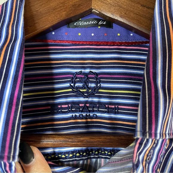 BUGATCHI UOMO CLASSIC FIT STRIPED BUTTON DOWN SHIRT Size Medium - Picture 3 of 9